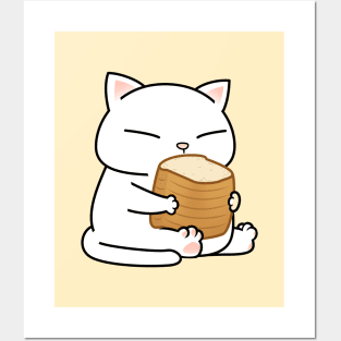 White Chubby Cat Toast Posters and Art